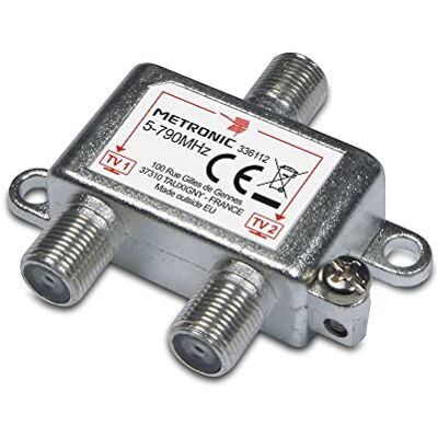 Metronic TNT TV antenne splitter 2 uitgangen F-stekker, splitter, koppeling voor 2 tv's 336112 Metronic TNT TV antenne splitter 2 uitgangen F-stekker, splitter, koppeling voor 2 tv's 336112