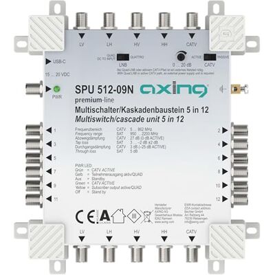 Axing SPU 512-09N multischakelaar 12 deelnemers cascadeerbaar SAT actief Quad LNB geschikt kabel TV energiebesparende schakeling Axing SPU 512-09N multischakelaar 12 deelnemers cascadeerbaar SAT actief Quad LNB geschikt kabel TV energiebesparende schakeling