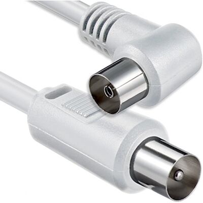 1aTTack.de Haakse antennekabel, 5m, dubbel afgeschermd, coaxiale stekker > coaxiale aansluiting, 90°, wit, 75 dB (1 haaks). 1aTTack.de Haakse antennekabel, 5m, dubbel afgeschermd, coaxiale stekker > coaxiale aansluiting, 90°, wit, 75 dB (1 haaks).