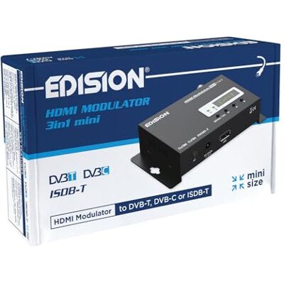 Edision HDMI modulator 3-in-1 mini HDMI naar terrestrisch DVB-T, ISDB-T of DVB-C kabel, Full HD verdeling naar coaxkabel, mini-formaat, led-display, snelle installatie, plug & play Edision HDMI modulator 3-in-1 mini HDMI naar terrestrisch DVB-T, ISDB-T of DVB-C kabel, Full HD verdeling naar coaxkabel, mini-formaat, led-display, snelle installatie, plug & play