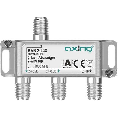 Axing BAB 2-24X 2-voudige aftakker, 24 dB, 5-1800 MHz, tv data internet, kabeltelevisie Axing BAB 2-24X 2-voudige aftakker, 24 dB, 5-1800 MHz, tv data internet, kabeltelevisie