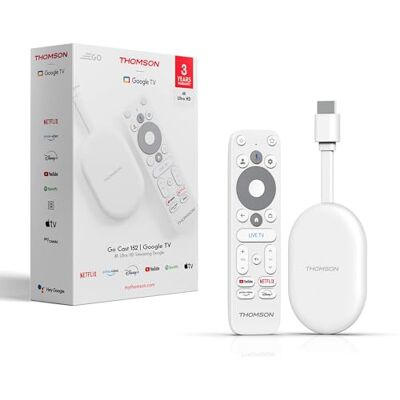 Thomson Go Cast 152 Streaming Dongle, 4K UHD Google TV, Spraakbesturing, Google Cast, Dolby Atmos, Dolby Digital+, HDR10, Draagbaar, 2 GB RAM, 32 GB Opslag Thomson Go Cast 152 Streaming Dongle, 4K UHD Google TV, Spraakbesturing, Google Cast, Dolby Atmos, Dolby Digital+, HDR10, Draagbaar, 2 GB RAM, 32 GB Opslag