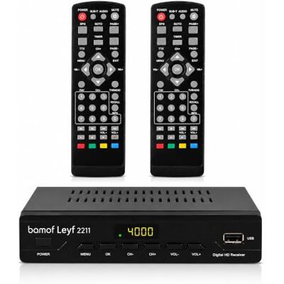 BAMOF Leyf 2211 DVB-T2 ontvanger & kabelontvanger digitale kabeltelevisie H.265 HEVC FTA Full HD TV (DVB-C / C2, DVB-T/T2) + HD kabeltelevisie geschikt voor alle kabelaanbieders, 2X afstandsbediening BAMOF Leyf 2211 DVB-T2 ontvanger & kabelontvanger digitale kabeltelevisie H.265 HEVC FTA Full HD TV (DVB-C / C2, DVB-T/T2) + HD kabeltelevisie geschikt voor alle kabelaanbieders, 2X afstandsbediening