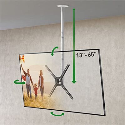Barkan 97 cm lange witte tv-plafondbeugel, 13-65 inch kantelbaar/volledige beweging plat & gebogen televisie tv-houder, houdt tot 40 kg, telescopisch in hoogte verstelbaar, voor LED OLED LCD, max. Barkan 97 cm lange witte tv-plafondbeugel, 13-65 inch kantelbaar/volledige beweging plat & gebogen televisie tv-houder, houdt tot 40 kg, telescopisch in hoogte verstelbaar, voor LED OLED LCD, max.