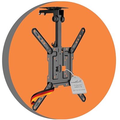 PureMounts TV plafondbeugel voor televisie, geschikt voor 23-55 inch, inklapbaar, in hoogte verstelbaar, draaibaar, kantelbaar, tot VESA 400x400, zwart PureMounts TV plafondbeugel voor televisie, geschikt voor 23-55 inch, inklapbaar, in hoogte verstelbaar, draaibaar, kantelbaar, tot VESA 400x400, zwart