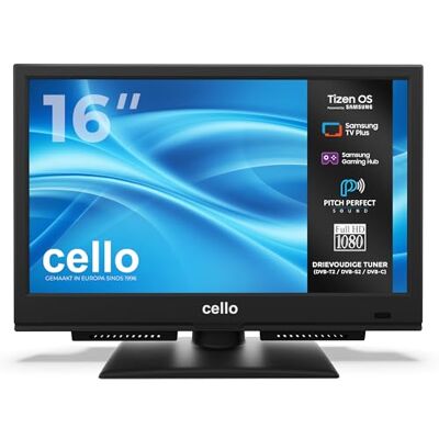 CELLO C1626TZH 16 inch Smart TV met Tizen OS van Samsung, Bluetooth, "Pitch Perfect"-geluid, ideaal voor keukens, woningen en compacte ruimtes, alleen netvoeding, triple-tuner CELLO C1626TZH 16 inch Smart TV met Tizen OS van Samsung, Bluetooth, "Pitch Perfect"-geluid, ideaal voor keukens, woningen en compacte ruimtes, alleen netvoeding, triple-tuner