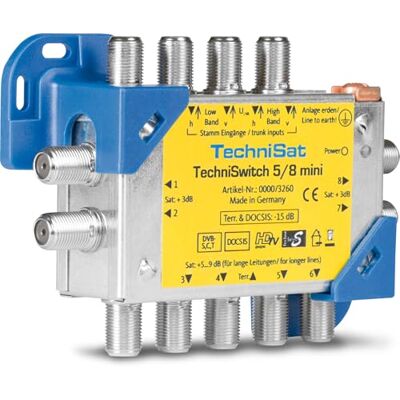 TechniSat TECHNISWITCH 5/8 MINI, Multiswitch/Satellietverdeler voor maximaal 8 gebruikers, kan een afstand van 100m overbruggen, inclusief DOCSIS-signaaloverdracht TechniSat TECHNISWITCH 5/8 MINI, Multiswitch/Satellietverdeler voor maximaal 8 gebruikers, kan een afstand van 100m overbruggen, inclusief DOCSIS-signaaloverdracht
