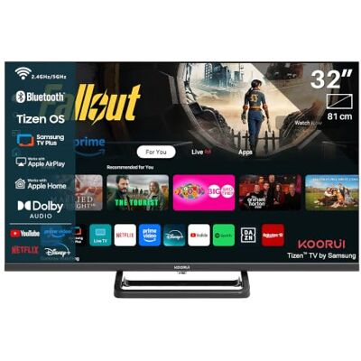 KOORUI K32Q1H-T8M Smart TV 32 inch (80 cm), aangedreven door Tizen, 2026 Televisie verbonden met Bluetooth, WiFi, App Store, AirPlay, Triple Tuner (DVB-T/T2, DVB-C, DVB-S/S2), Molotov en meer KOORUI K32Q1H-T8M Smart TV 32 inch (80 cm), aangedreven door Tizen, 2026 Televisie verbonden met Bluetooth, WiFi, App Store, AirPlay, Triple Tuner (DVB-T/T2, DVB-C, DVB-S/S2), Molotov en meer