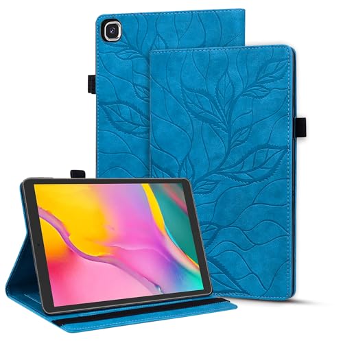 Vaitasy Hoesje voor Samsung Galaxy Tab A 10,1 inch 2019, PU-leren hoesje met reliëfbladeren en kijkhoek voor Galaxy Tab A 10,1 inch SM-T510/T515 Tree of Life Blue