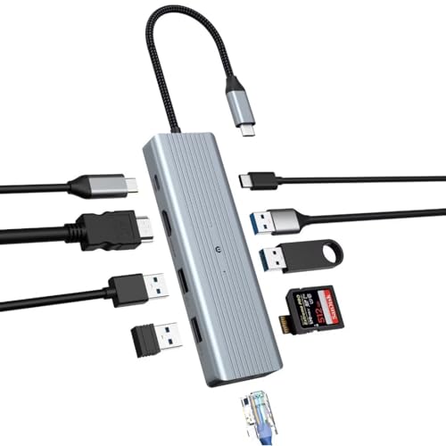 OOTDAY USB C-hub, multipoort-adapter, USB C, compatibel met desktopcomputer, MacBook Pro/Air, iMac, Surface Pro, PS 4 en andere laptops, 10-in-1 USB C USB-verdeler met desktopcomputer