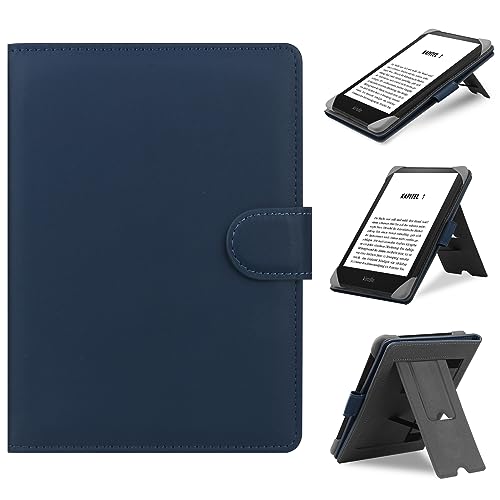 HoYiXi Universele hoes compatibel met 6"-6,8" Kobo/PocketBook/Tolino/Sony E-Book eReader Kindle Paperwhite/Kobo Clara HD/Kobo Clara 2E lederen standaard hoes voor 6-6,8 inch e-book eReader, marine