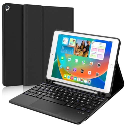 FOGARI Toetsenbord hoes voor iPad 10.2 inch iPad 9e generatie toetsenbord met touchpad oplaadbaar QWERTZ toetsenbord voor iPad 9./8./7e generatie zwart