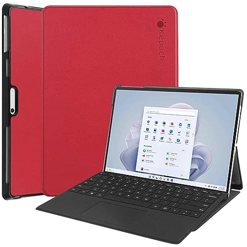Kepuch Custer Hoesje voor Microsoft Surface Pro 9, Ultradun PU-leer Case voor Microsoft Surface Pro 9 Rood