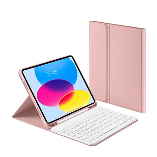 Laetass Hoes met toetsenbord voor iPad 10 generatie 10,9 inch 2022, magnetisch afneembaar toetsenbord met penhouder, automatische slaap/waak, Duitse QWERTZ-lay-out (roze)