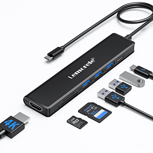 Lemorele USB C Hub – USB C Adapter 7 in 1, USB C HDMI Adapter met 4K HDMI, 1 USB 3.0 &; 2 USB 2.0, PD 100W, SD/TF, Docking Station USB C voor MacBook Air/Pro, iPad, Windows, Lenovo, Switch, Chromecast