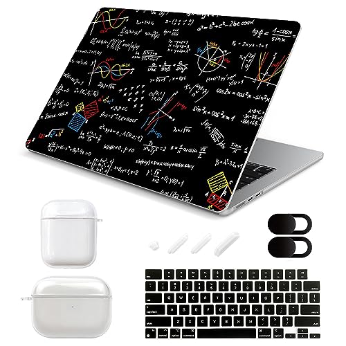 AiGoZhe For A3113 M3 A2681 M2 MacBook Air 13.6 inch Case 2024 2023, Plastic Hard Shell Case+Keyboard Cover+AirPods 1&2/3rd Pro 1&2 Case+Camera Cover for New Mac M2 Air 13.6", Mathematical Formula 14