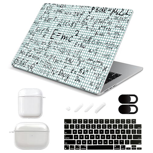 AiGoZhe For A3113 M3 A2681 M2 MacBook Air 13.6 inch Case 2024 2023, Plastic Hard Shell Case+Keyboard Cover+AirPods 1&2/3rd Pro 1&2 Case+Camera Cover for New Mac M2 Air 13.6", Mathematical Formula 17