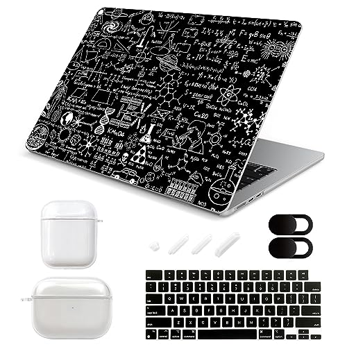 AiGoZhe For A3113 M3 A2681 M2 MacBook Air 13.6 inch Case 2024 2023, Plastic Hard Shell Case+Keyboard Cover+AirPods 1&2/3rd Pro 1&2 Case+Camera Cover for New Mac M2 Air 13.6", Mathematical Formula 4