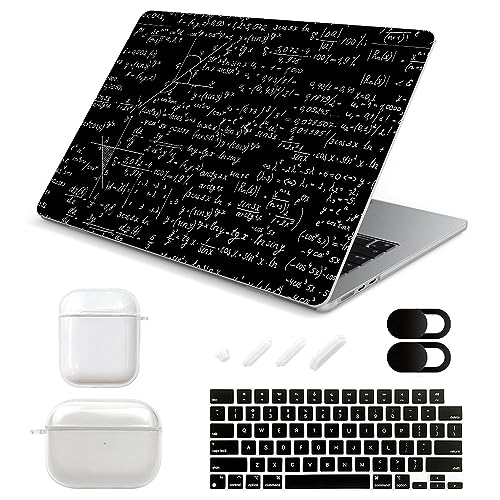 AiGoZhe For A3113 M3 A2681 M2 MacBook Air 13.6 inch Case 2024 2023, Plastic Hard Shell Case+Keyboard Cover+AirPods 1&2/3rd Pro 1&2 Case+Camera Cover for New Mac M2 Air 13.6", Mathematical Formula 16