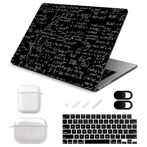 AiGoZhe For A3113 M3 A2681 M2 MacBook Air 13.6 inch Case 2024 2023, Crystal Black Hard Shell Case+Keyboard Cover+AirPods 1&2/3rd Pro 1&2 Case+Camera Cover for Mac Air 13.6", Mathematical Formula 21