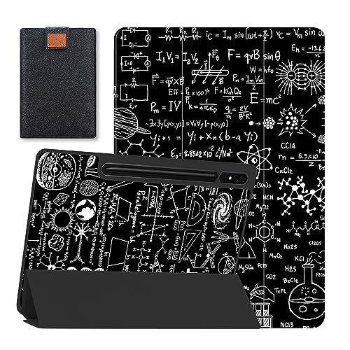SanMuFly Case For Samsung Galaxy Tab S9+ /S9 Plus 12.4 inch 2023 Release SM-X810/X816B/X818U with S Pen Holder, Soft TPU Back Shell Tri-Fold Smart Cover with Auto Sleep/Wake, Mathematical Formula 18