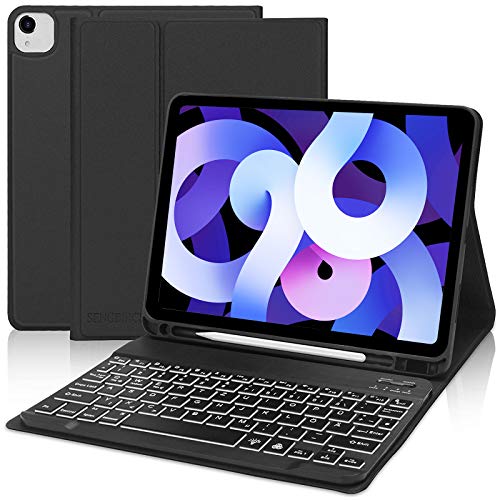 SENGBIRCH Toetsenbord hoes voor iPad Air 5/4 generatie, bluetooth toetsenbord met iPad beschermhoes (verlicht toetsenbord Duitse lay-out) voor nieuwe iPad Air 10.9 & iPad Pro 11 1-3 generatie zwart