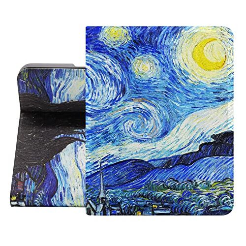 Berkin Arts iPad Mini 6e generatie hoesje (8,3 inch) hoes 2021 A2568/A2569 Folio Case Premium lederen hoes post-impressionisme blauw lichtgewicht (The Starry Night van Van Gogh)