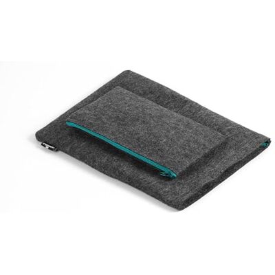Durable Vilten hoes MultiBag 13 inch Effect voor tablets of laptops, 60% gerecycled PET-vilt, met accessoirevak, antraciet met ritssluiting in petrol, 507032 Durable Vilten hoes MultiBag 13 inch Effect voor tablets of laptops, 60% gerecycled PET-vilt, met accessoirevak, antraciet met ritssluiting in petrol, 507032