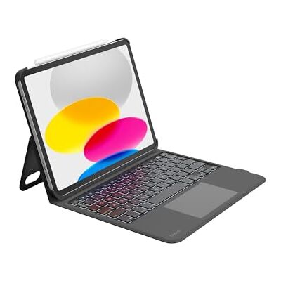 Belkin Everyday Toetsenbord met Hoes voor iPad 10e Generatie (10,9 inch), achtergrondverlichting, Multi-Touch-bediening, magnetische opslag Apple Pencil, QWERTY, multimediatoetsen voor iPad 10,9 Belkin Everyday Toetsenbord met Hoes voor iPad 10e Generatie (10,9 inch), achtergrondverlichting, Multi-Touch-bediening, magnetische opslag Apple Pencil, QWERTY, multimediatoetsen voor iPad 10,9