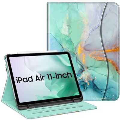 FINTIE Hoesje compatibel met iPad Air 5e generatie (2022) / iPad Air 4e generatie (2020) 10,9 inch, foliostandaard met meerdere kijkhoeken en zak, automatisch slapen/waken, smaragd marmer FINTIE Hoesje compatibel met iPad Air 5e generatie (2022) / iPad Air 4e generatie (2020) 10,9 inch, foliostandaard met meerdere kijkhoeken en zak, automatisch slapen/waken, smaragd marmer