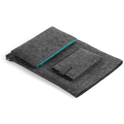 Durable Vilten hoes MultiBag 16,4 inch beschermhoes voor laptops, 60% gerecycled PET-vilt, met accessoires en telefoonvak, antraciet met ritssluiting in petrol, 507132 Durable Vilten hoes MultiBag 16,4 inch beschermhoes voor laptops, 60% gerecycled PET-vilt, met accessoires en telefoonvak, antraciet met ritssluiting in petrol, 507132