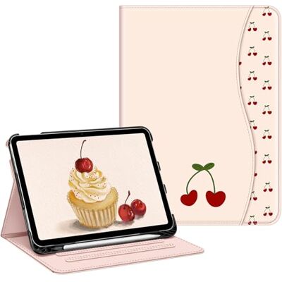FINTIE Hoesje voor iPad 11e generatie 11 inch 2025 (A16), iPad 10e gen 2022 10,9 inch, beschermende standaard met meerdere kijkhoeken met potloodhouder en zak, auto slapen/waken,kersen FINTIE Hoesje voor iPad 11e generatie 11 inch 2025 (A16), iPad 10e gen 2022 10,9 inch, beschermende standaard met meerdere kijkhoeken met potloodhouder en zak, auto slapen/waken,kersen