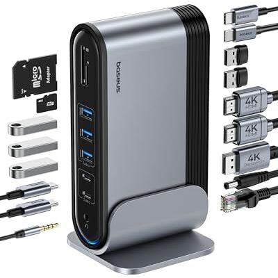 Baseus 17-in-1 USB-C Dockingstation, 4K, HDMI 2, DP 1, voor 3 monitors, 100W PD, USB 3.0, LAN, SD/TF-kaartlezer, audio-aansluiting, USB-C hub voor Windows Baseus 17-in-1 USB-C Dockingstation, 4K, HDMI 2, DP 1, voor 3 monitors, 100W PD, USB 3.0, LAN, SD/TF-kaartlezer, audio-aansluiting, USB-C hub voor Windows