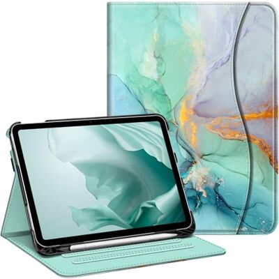 FINTIE Hoesje compatibel met iPad 10e generatie (2022) 10,9 inch, beschermende standaard met meerdere kijkhoeken met potloodhouder en zak, automatisch slapen/waken, smaragd marmer FINTIE Hoesje compatibel met iPad 10e generatie (2022) 10,9 inch, beschermende standaard met meerdere kijkhoeken met potloodhouder en zak, automatisch slapen/waken, smaragd marmer