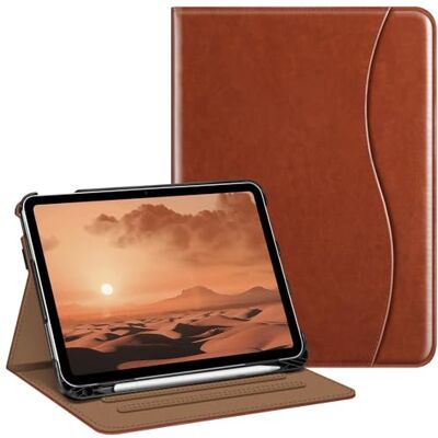 FINTIE Hoesje compatibel met iPad 10e generatie (2022) 10,9 inch, beschermende standaard met meerdere kijkhoeken met potloodhouder en zak, automatisch slapen/waken, bruin FINTIE Hoesje compatibel met iPad 10e generatie (2022) 10,9 inch, beschermende standaard met meerdere kijkhoeken met potloodhouder en zak, automatisch slapen/waken, bruin