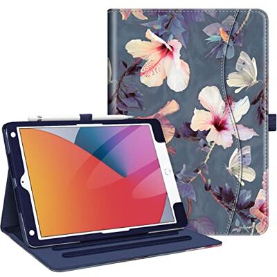 FINTIE Beschermhoes compatibel met iPad 10,2 inch 9e generatie 2021/8e generatie 2020/7e generatie 2019, multipositie-beschermhoes, automatische slaap-/wekfunctie, hoekbescherming, bloem hibiscus FINTIE Beschermhoes compatibel met iPad 10,2 inch 9e generatie 2021/8e generatie 2020/7e generatie 2019, multipositie-beschermhoes, automatische slaap-/wekfunctie, hoekbescherming, bloem hibiscus