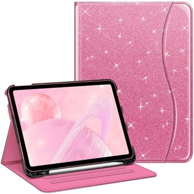 FINTIE Hoesje voor iPad (A16) 11e generatie 11 inch (2025), iPad 10e generatie 10,9 inch (2022), beschermende standaard met meerdere kijkhoeken met potloodhouder en zak, glinsterend roze FINTIE Hoesje voor iPad (A16) 11e generatie 11 inch (2025), iPad 10e generatie 10,9 inch (2022), beschermende standaard met meerdere kijkhoeken met potloodhouder en zak, glinsterend roze