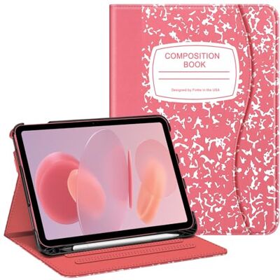 FINTIE Hoesje voor iPad 10e generatie 10,9 inch (model 2022), beschermende standaard met meerdere kijkhoeken en potloodhouder en zak, automatisch slapen/waken, compositieboek roze FINTIE Hoesje voor iPad 10e generatie 10,9 inch (model 2022), beschermende standaard met meerdere kijkhoeken en potloodhouder en zak, automatisch slapen/waken, compositieboek roze