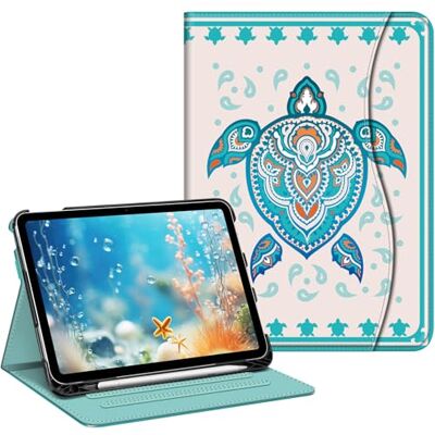 FINTIE Hoesje voor iPad (A16) 11e generatie 11 inch (2025), iPad 10e generatie 10,9 inch (2022), beschermende standaard met meerdere kijkhoeken met potloodhouder en zak, groene zeeschildpad FINTIE Hoesje voor iPad (A16) 11e generatie 11 inch (2025), iPad 10e generatie 10,9 inch (2022), beschermende standaard met meerdere kijkhoeken met potloodhouder en zak, groene zeeschildpad