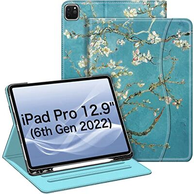 FINTIE Hoesje compatibel met iPad Pro 12,9 inch (2022/2021/2020/2018, 6e/5e/4e/3e generatie), slimme standhoes met meerdere hoeken met potloodhouder en zak, automatisch slapen/waken, bloesem FINTIE Hoesje compatibel met iPad Pro 12,9 inch (2022/2021/2020/2018, 6e/5e/4e/3e generatie), slimme standhoes met meerdere hoeken met potloodhouder en zak, automatisch slapen/waken, bloesem