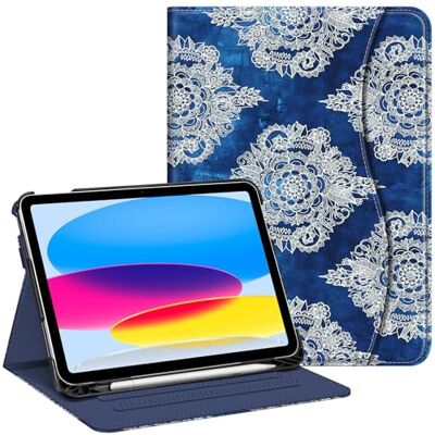 FINTIE Hoesje compatibel met iPad 10e generatie (2022) 10,9 inch, beschermende standaard met meerdere kijkhoeken met potloodhouder en zak, automatisch slapen/waken, Indigo Dreams FINTIE Hoesje compatibel met iPad 10e generatie (2022) 10,9 inch, beschermende standaard met meerdere kijkhoeken met potloodhouder en zak, automatisch slapen/waken, Indigo Dreams