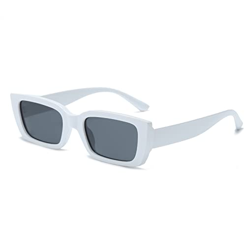 YAMEIZE Retro rechthoekige zonnebril voor heren, vintage, rechthoekig, trendy UV400-bescherming, rave rijden, wit grijs