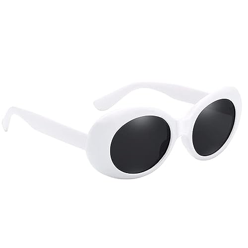 Zhjuju Retro Zonnebril Unisex Zonnebril Retro Ovaal Goggle Dikke Frame Ronde Lens Zonnebril Mode Zonnebril Vintage Clout Zonnebril voor Vrouwen Mannen Tiener Meisje Jongen wit