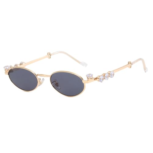 MANSM Dames diamanten bril ovaal klein frame diamanten been zonnebril retro bril, goud zwart, één maat