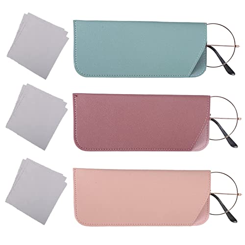 laeeyin 3 stuks brillenkoker zacht, cortex brillenetui, soft slip in pouch holder case bag, zonnebril, etui, brillentas, draagbare zonnebril, buidel, leesbrillenetui voor dames en heren, Meerkleurig, M