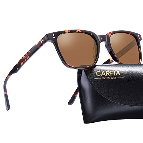 Carfia Polarized herenzonnebril met vierkant montuur van acetaat, 100% UV-bescherming Sportieve zonnebril