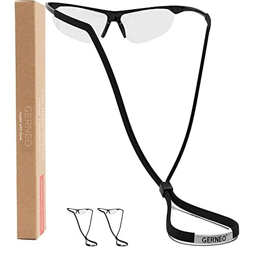 GERNEO ® Origineel – betrouwbare sportbrilband van stof – waterdichte brillenband en stevige grip voor sportbrillen, zonnebrillen en leesbrillen, 2 x diepzwart, 71cm