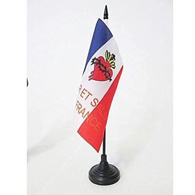 AZ FLAG Tafelvlag Frankrijk Espoir et Salut 15x15 cm Plastic Voet Binnengebruik bureauvlag Espoir et Salut de la France gestikte afwerking met verstevigde randen 100D polyester AZ FLAG Tafelvlag Frankrijk Espoir et Salut 15x15 cm Plastic Voet Binnengebruik bureauvlag Espoir et Salut de la France gestikte afwerking met verstevigde randen 100D polyester