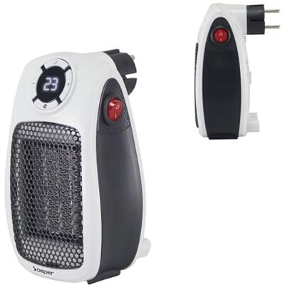 BEPER P203TER350 Mini keramische ventilatorkachel, ruimtebesparende mini elektrische kachel 500W/1000W, LED-display, 24-uurs timer, thermostaat, 90° draaibare stekker, veilige automatische uitschakeli BEPER P203TER350 Mini keramische ventilatorkachel, ruimtebesparende mini elektrische kachel 500W/1000W, LED-display, 24-uurs timer, thermostaat, 90° draaibare stekker, veilige automatische uitschakeli