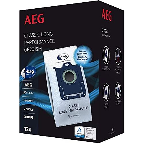 AEG GR201SM S-Bag Classic Long Performance Megapack Stofzuigzakken, 12 stuks, Wit